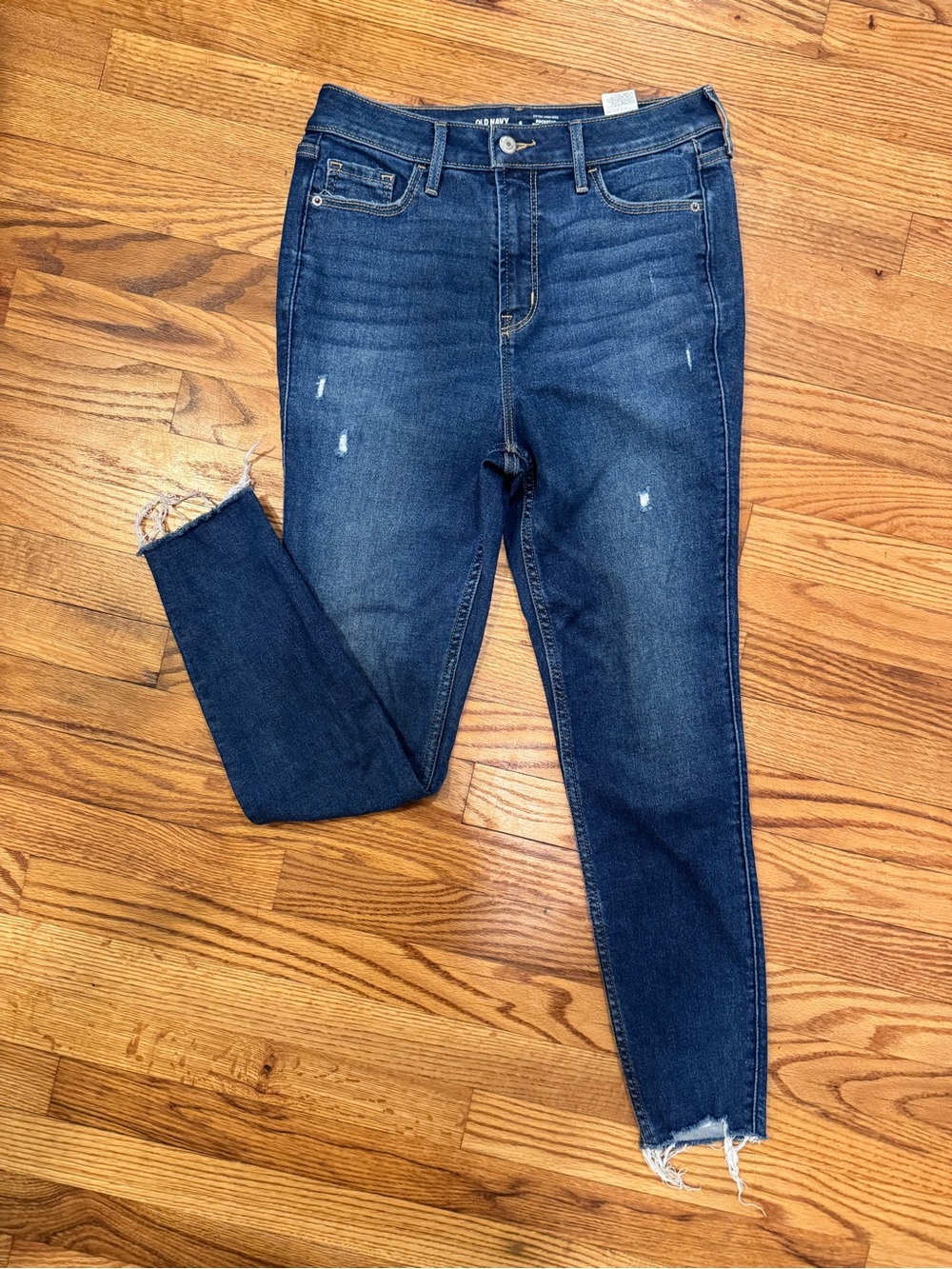 Old Navy Dark Blue High-Rise Skinny Jeans with Frayed Hem